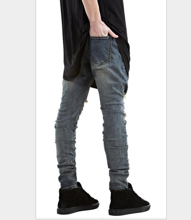 New arrivals high quality men hip hop ripped jeans hole homme elastic mens destroyed jeans black pants pantalones hombre