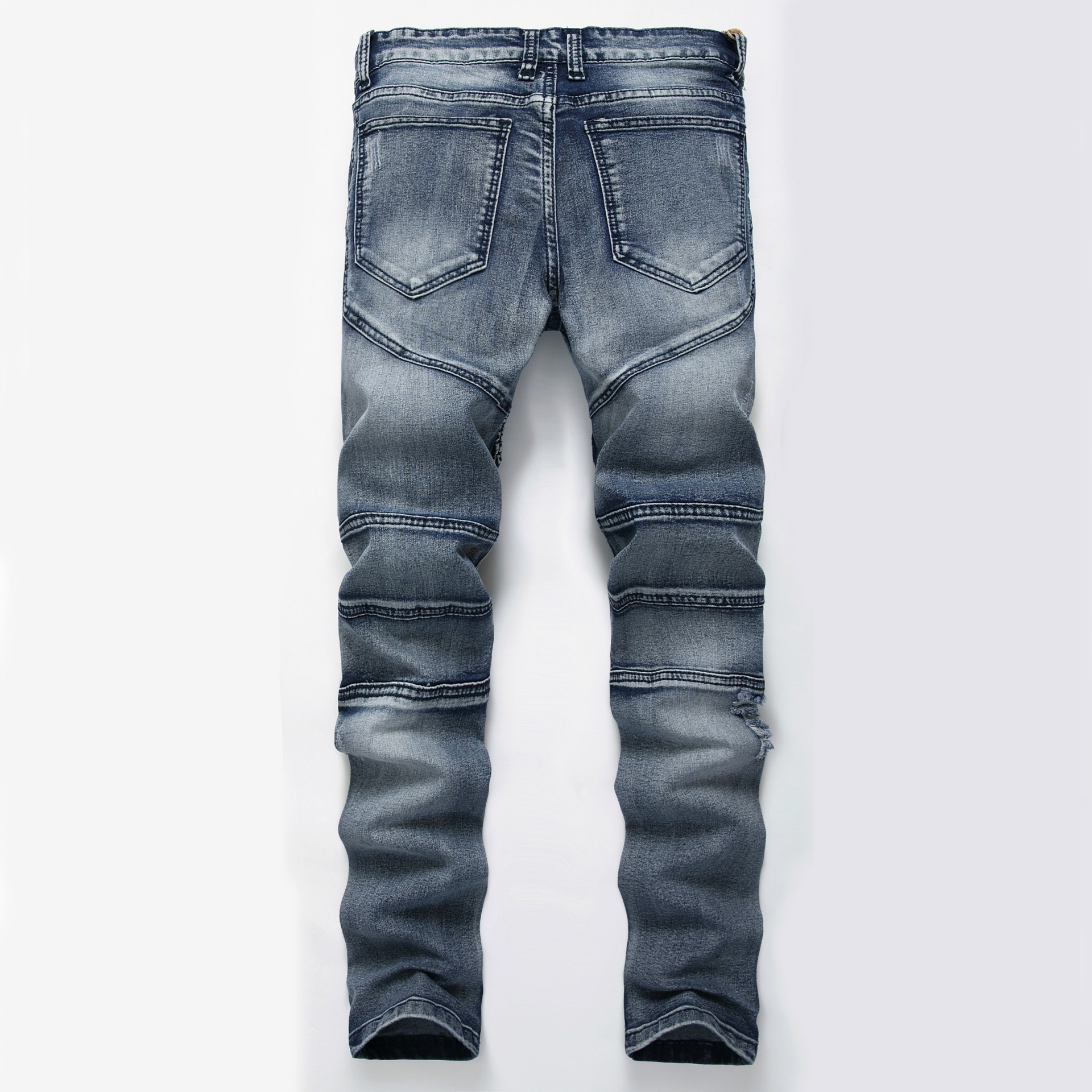 European street tide brand motorcycle personality wrinkle Slim pants high-elastic hole tide jeans support mixed batch