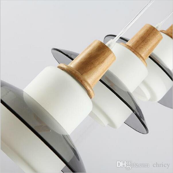 Modern beige led glass pendant lights wooden chandelier lighting fixture for dinning room bedroom restaurant lighting