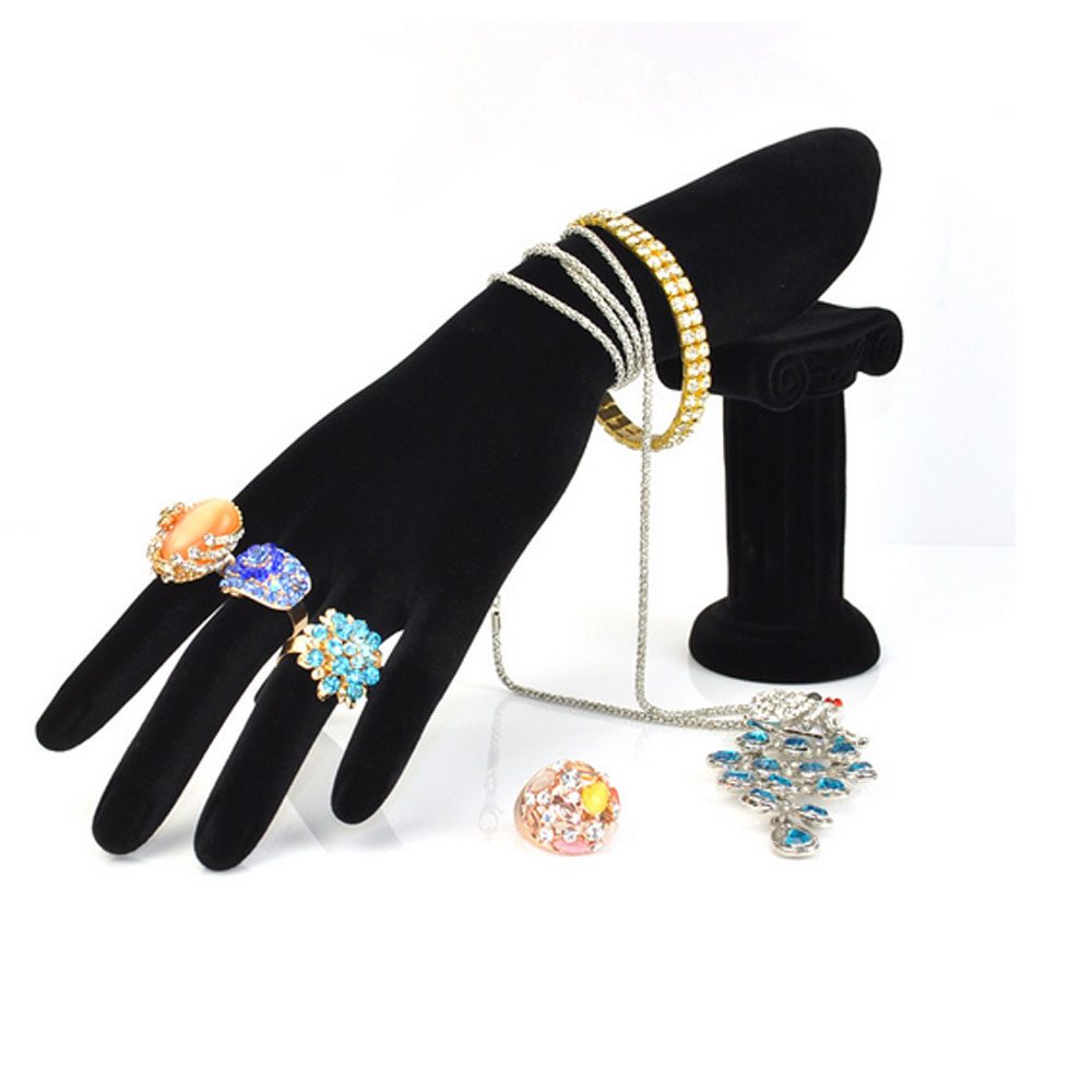 Hand Shaped Ring Stand Bracelet Holder Bangle Rack Jewelry Display Rings Shelf Black Velvet Female Mannequin Hand4170653