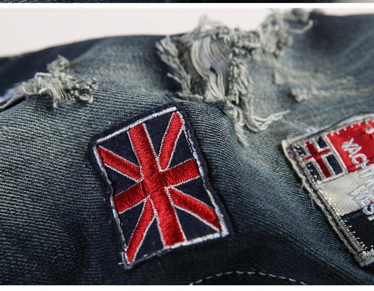 High Quality Jeans Men Fashion Brand Patches Ripped Jeans 2016 New Designer Biker Denim Jeans Straight Hip Hop Skinny Jeans