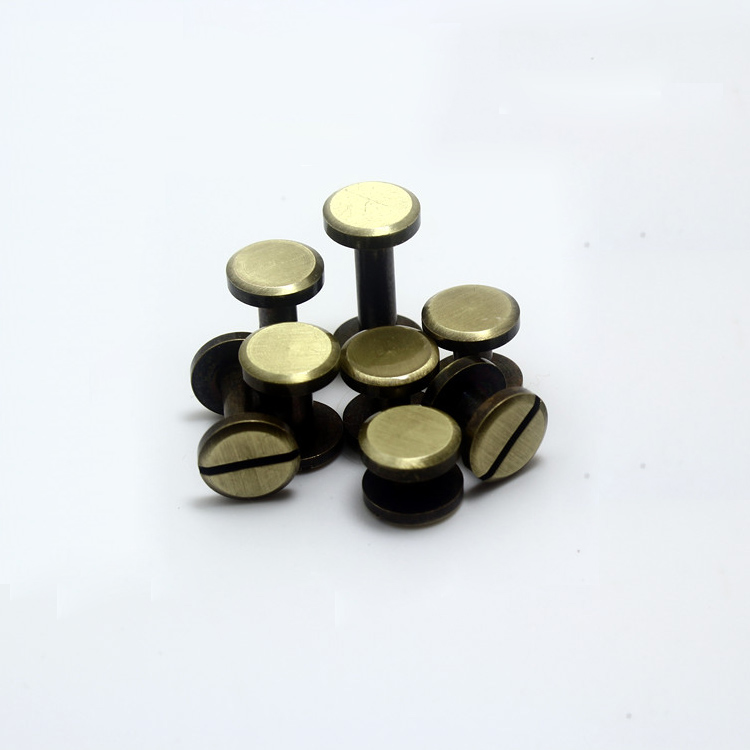20pcs Chicago bronze double flat wallet bag screw nail brass belt Rivet diy handmade fastener key case garment hardware leather part