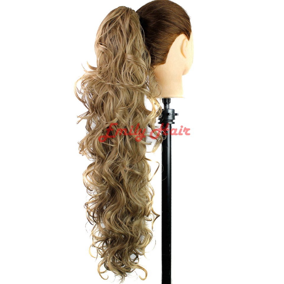 Wholesale-26" 210g Claw Hair Tail Ponytail Hair Extension Wavy Curly Style Tress Curly Synthetic Hairpieces Chignon Tail Pieces