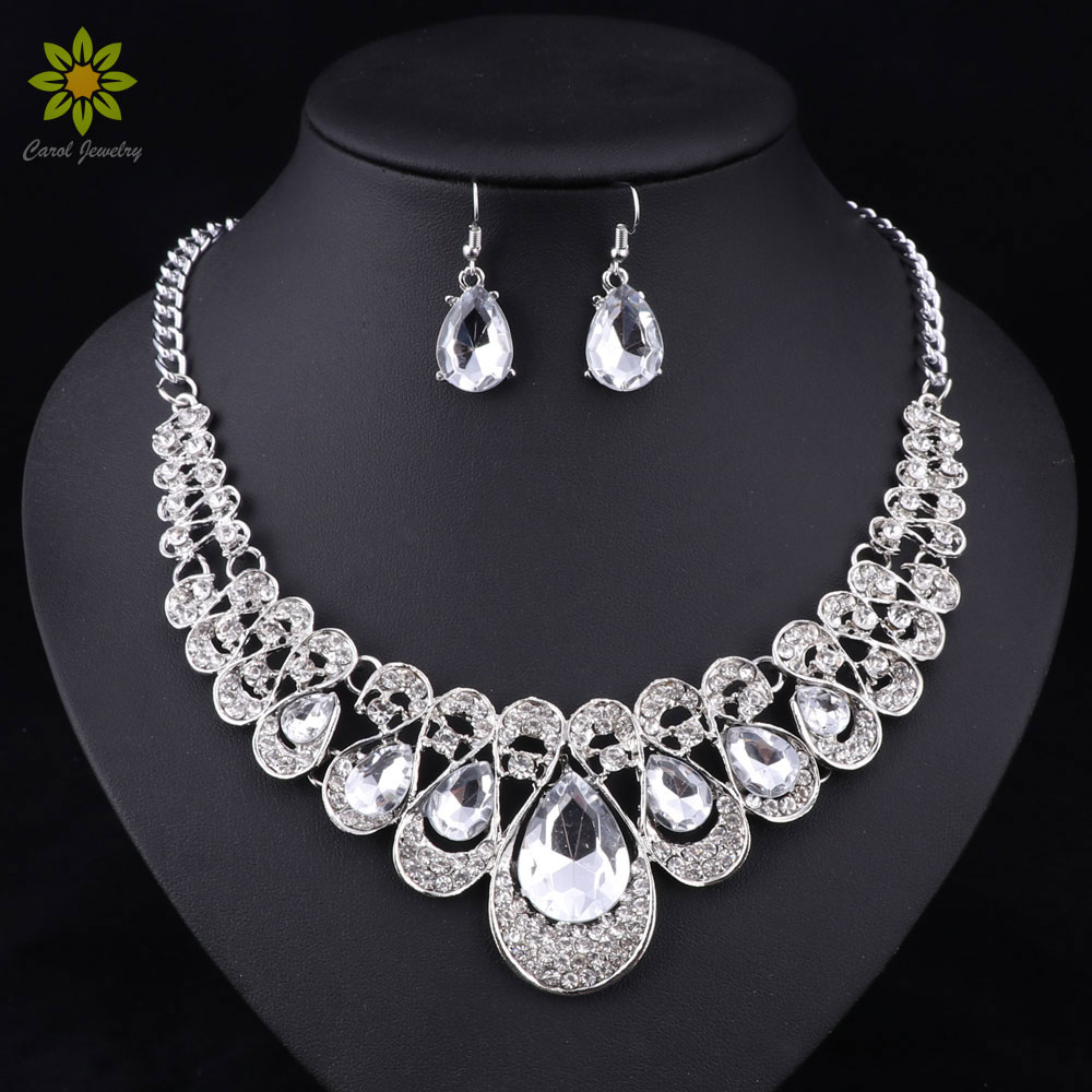 Fashion Jewelry Sets White Crystal Silver Plated Necklace Earrings Sets For Brides Party Wedding Accessories Decoration, Golden
Fashion Jewelry Sets White Crystal Silver Plated Necklace Earrings Sets For Brides Party Wedding Accessories Decoration, Golden