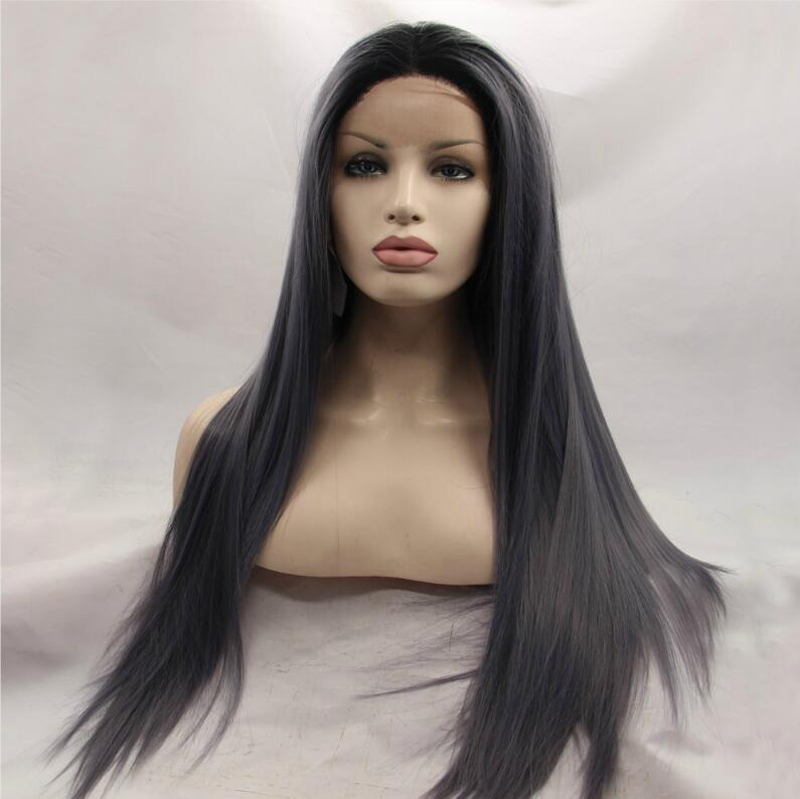 new Fashion synthetic Ombre dark boot grey wigs style synthetic lace front wigs womens frontal Lace wigs