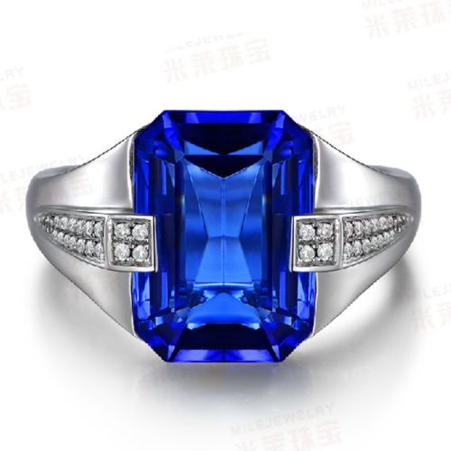 Sterg Sier Wedding Band: Blue Sapphire & Simulated Dia, Size 8-13