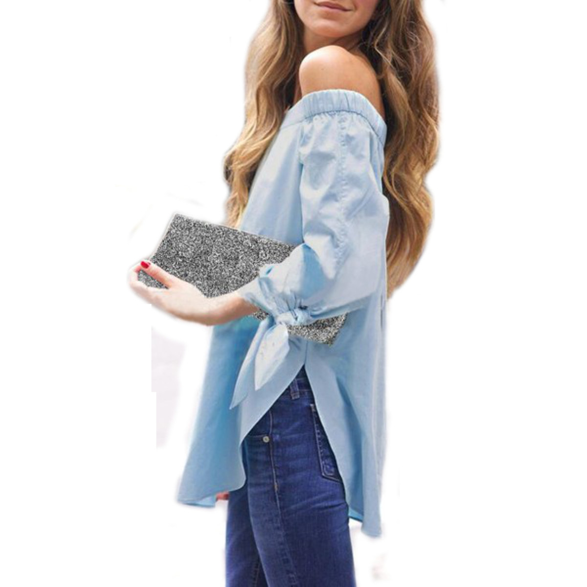 Wholesale-Blusas 2016 Summer Women Sexy Slash Neck Off Shoulder Strapless Long Sleeve Bowknot Blouse Top Casual Loose Shirt dress 4 Color, Blue
Wholesale-Blusas 2016 Summer Women Sexy Slash Neck Off Shoulder Strapless Long Sleeve Bowknot Blouse Top Casual Loose Shirt dress 4 Color, Blue