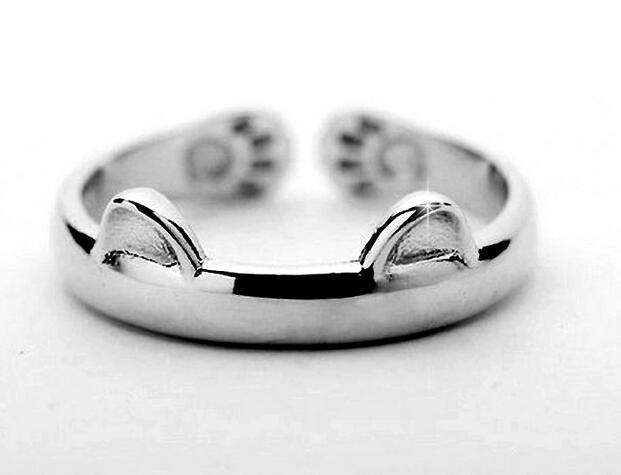 Silver Plated Cat Ear Ring Design Cute Fashion Jewelry Cat Ring For Women Young Girl Child Gifts Adjustable Anel HJIA856