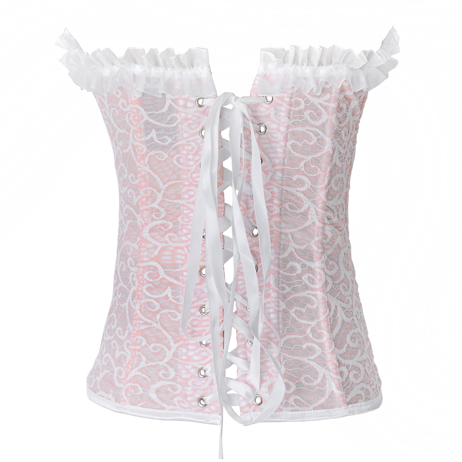 New Women's Pinky Sweet Cute Lolita Overbust Corset with Lace trim and Multi Bow Detail Sexy Dancing Halloween Corset Top