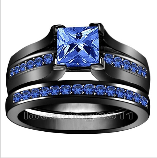 Wholesale - Princess cut 6mm blue Sapphire simulated Diamond 10KT Black Gold Filled GF 2-in-1 Engagement Wedding Ring Set for christmas gift
Wholesale - Princess cut 6mm blue Sapphire simulated Diamond 10KT Black Gold Filled GF 2-in-1 Engagement Wedding Ring Set for christmas gift