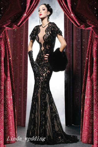2019 Black Lace Evening Dress Sexy Deep V Neck Backless Formal Special Occasion Dress Prom Party Gown Plus Size vestidos de festa