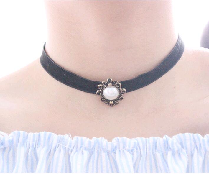 Flower Lace Choker Necklaces for Women Velvet Ribbon Collar Torques Neckband with Pearl Bell Sea star Pendants Chokers Mix Order Fashion Jewelry Whole