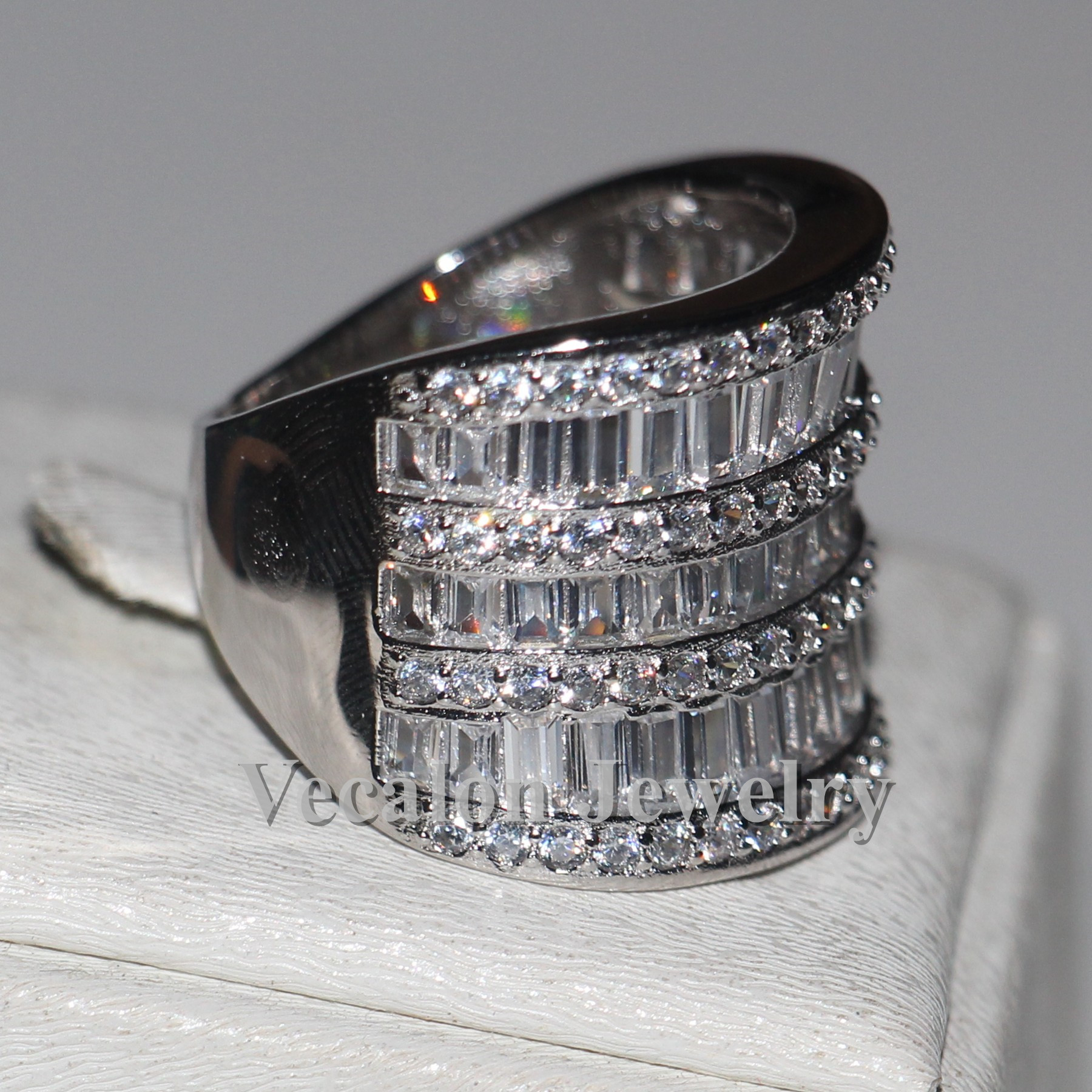 Vecalon Big ring Women Jewelry Full princess cut Simulated diamond Cz 925 Sterling Silver Engagement wedding Band ring for women