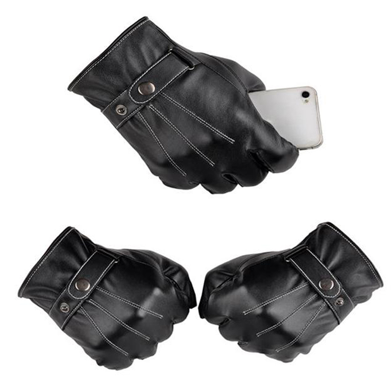 Heavy-Duty Winter Motorcyclist Gloves in Black Leather - Fully Waterproof & Ideal for Mobile Devices Use