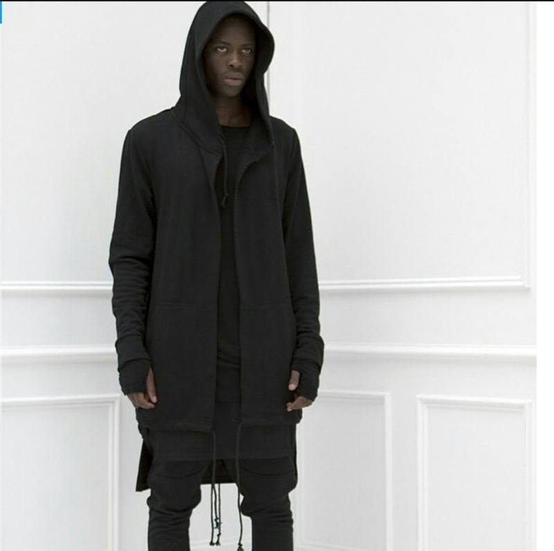 2016 Dark Hooded long sleeve cardigan sweater cloak sling irregular curved jacket men