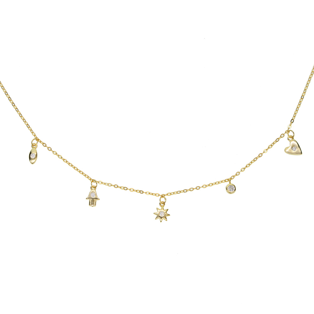 Sterg Sier CZ Paved Eye Sun Heart Charm Choker Necklace for Women Wedding Gift