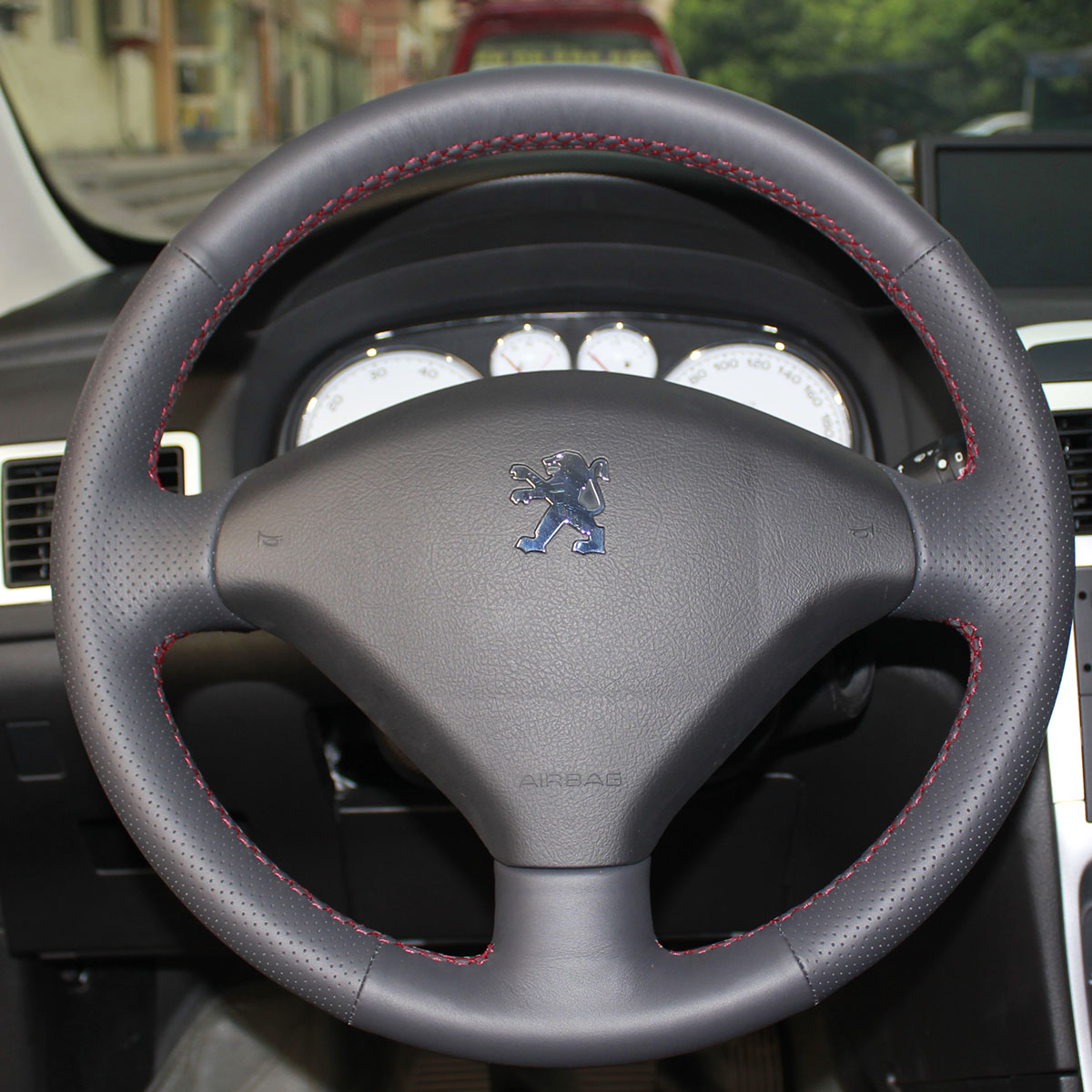 Steering wheel covers Case for PEUGEOT 307 Wheel cover Genuine leather DIY Car styling Hand sewing leather car covers