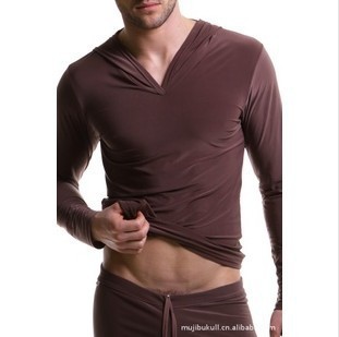 Wholesale-New N2N Brand pajamas setslong sleeve drawstring sleepwear for men high quality with hat ice silk comfortable hot suit nightgown