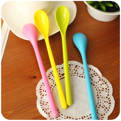 Candy Color Long Handled Spoon mixing Melamine Plastic Spoon Coffee Honey Spoons Flatware Wholesale- 20pcs/Lot