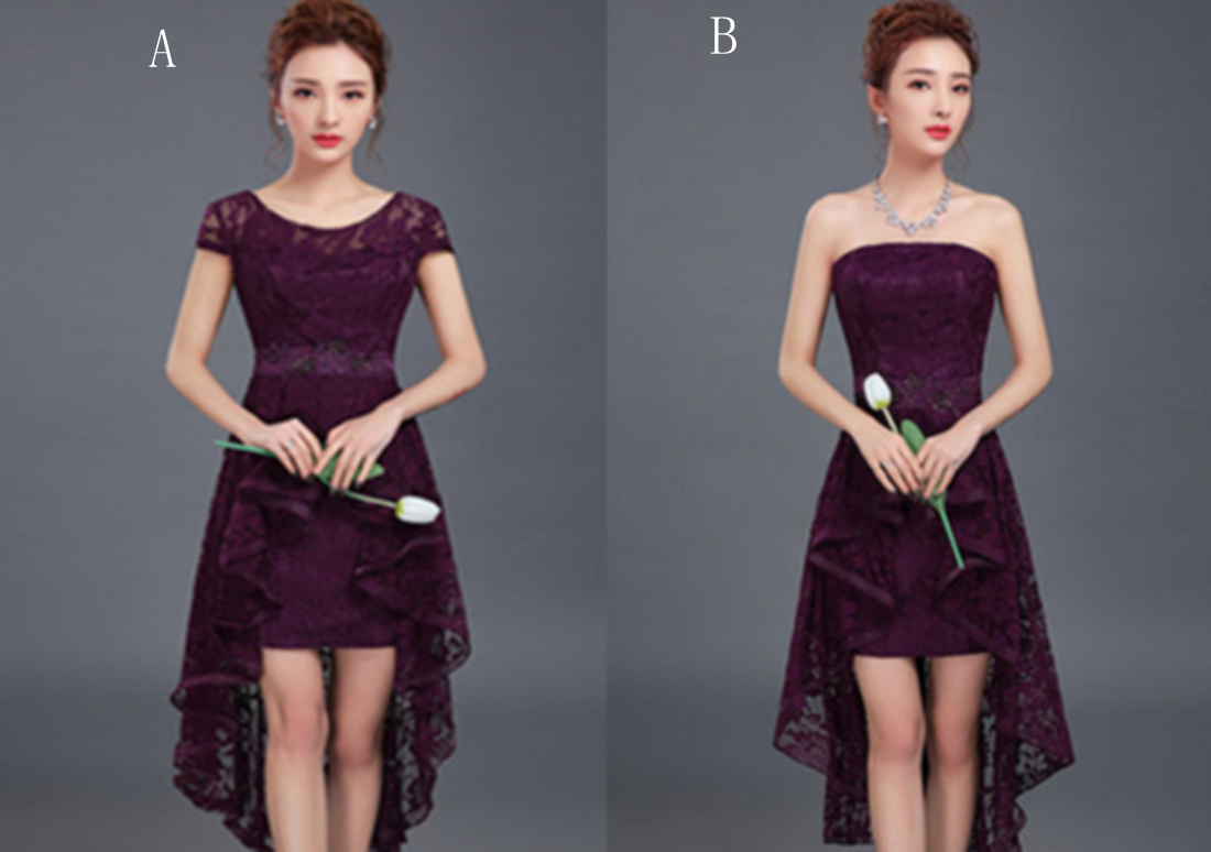 Romantic Lace High Low Bridesmaid Dress Lace Up Purple 2017 Elegant Party Dress Short Front Long Back