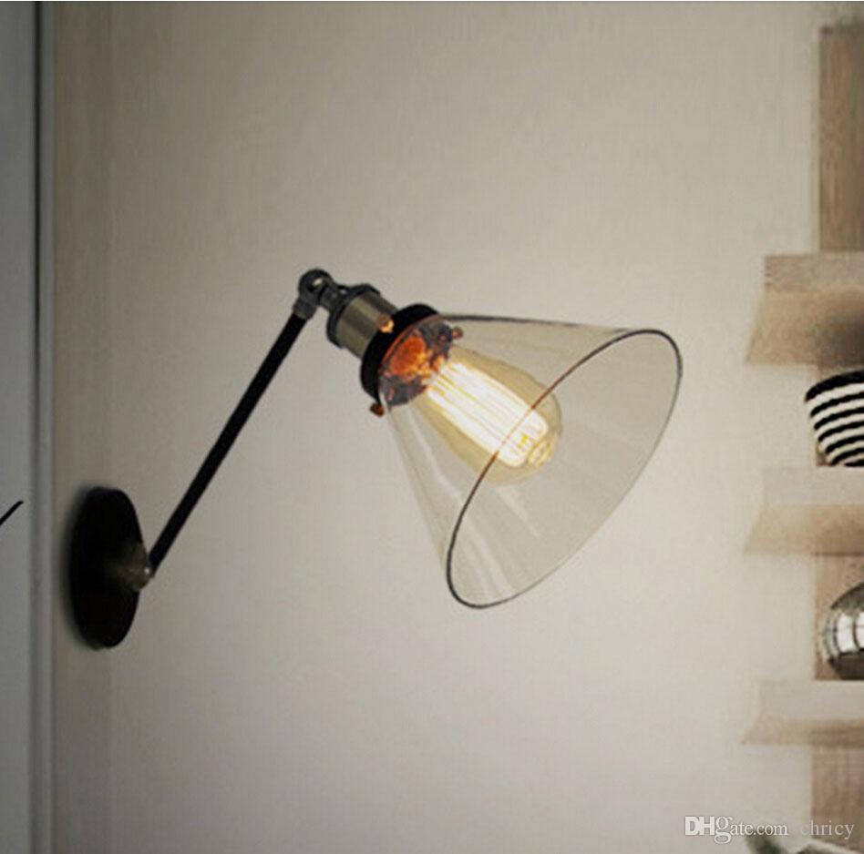 Loft Swing Arm Wall Sconces Retro LED Wall Light Warehouse Ambient Lighting Glass Lampshade Industrial Style E 27 Edsion Wall Lamp AC85-265V