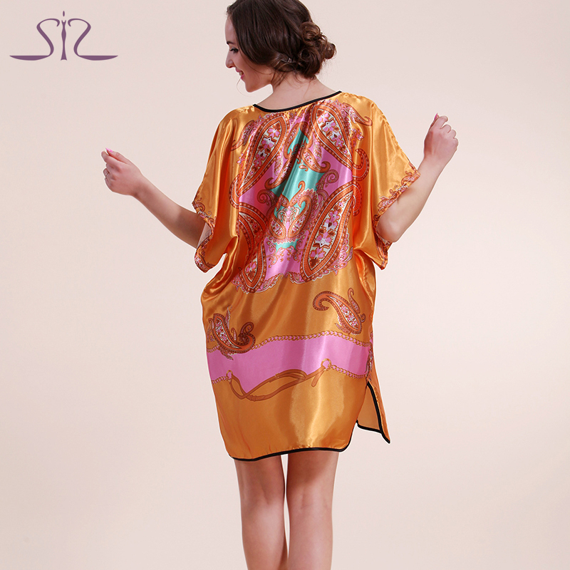 Wholesale-2016 Top Promotion Summer Style Silk Robe Longue Pajamas For Women Natural Satin Ladies Sleep Top 58060