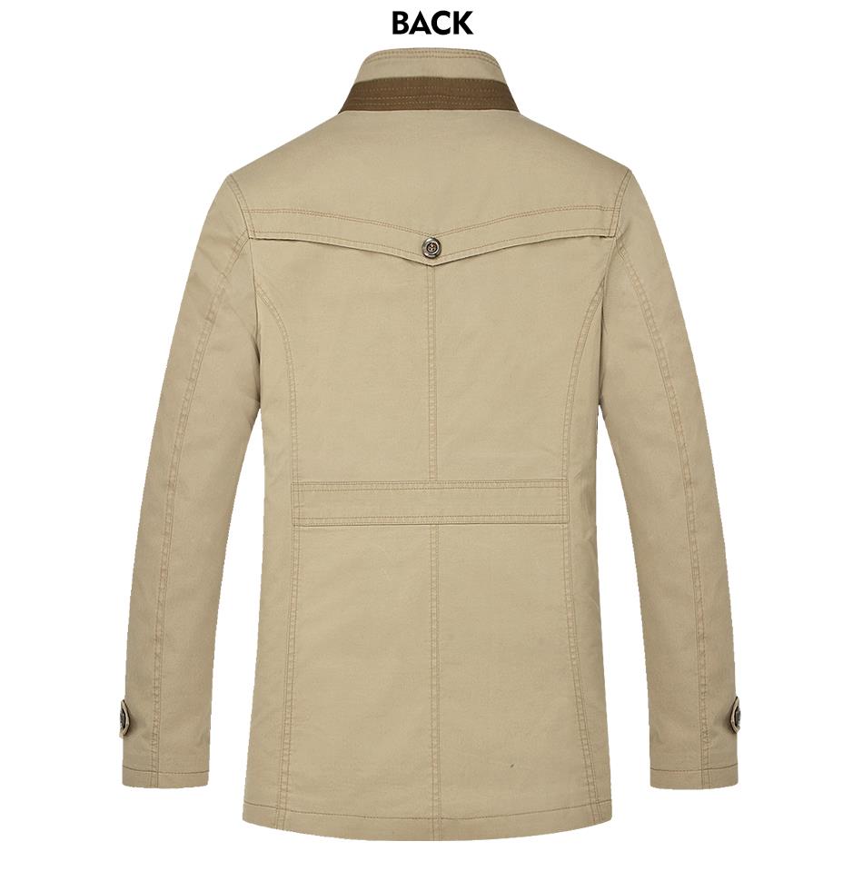AIERMA men solid trench coat mandarin collar fashion men's overcoat slim fit brand clothing casual cotton jacket