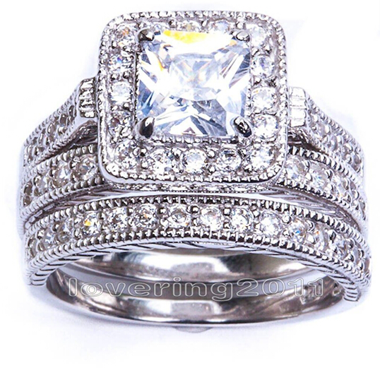 Wholesale - Size5/6/7/8/9/10 Hot sale Retro Vintage Princess Cut Jewelry 10KT white gold filled GF whitr topaz Women Wedding Bridal Ring set
Wholesale - Size5/6/7/8/9/10 Hot sale Retro Vintage Princess Cut Jewelry 10KT white gold filled GF whitr topaz Women Wedding Bridal Ring set