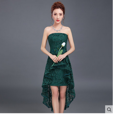 Romantic Lace High Low Bridesmaid Dress Lace Up Purple 2017 Elegant Party Dress Short Front Long Back