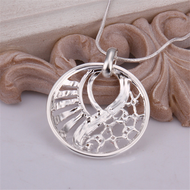 Cheap round shape hollow Pendant Necklace white gemstone sterling silver necklace STSN430,fashion 925 silver necklace factory direct sale