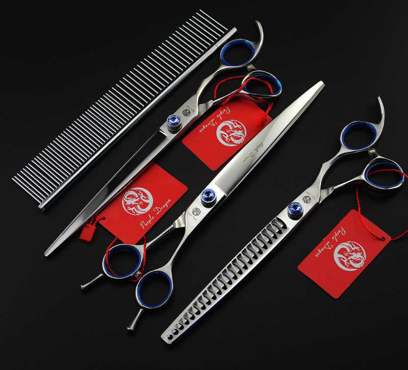 with retail package purple dragon 3 pcs set 8.0" professional hair scissors hair cutting scissors/thinning scissors + comb