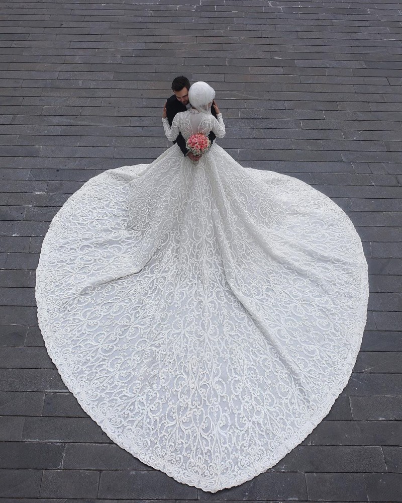 Muslim Wedding Dresses Saudi Arabia Free Shipping Long Sleeve Applique Beaded A Line Bridal Gown Sweep Length Custom Made Wedding Gowns