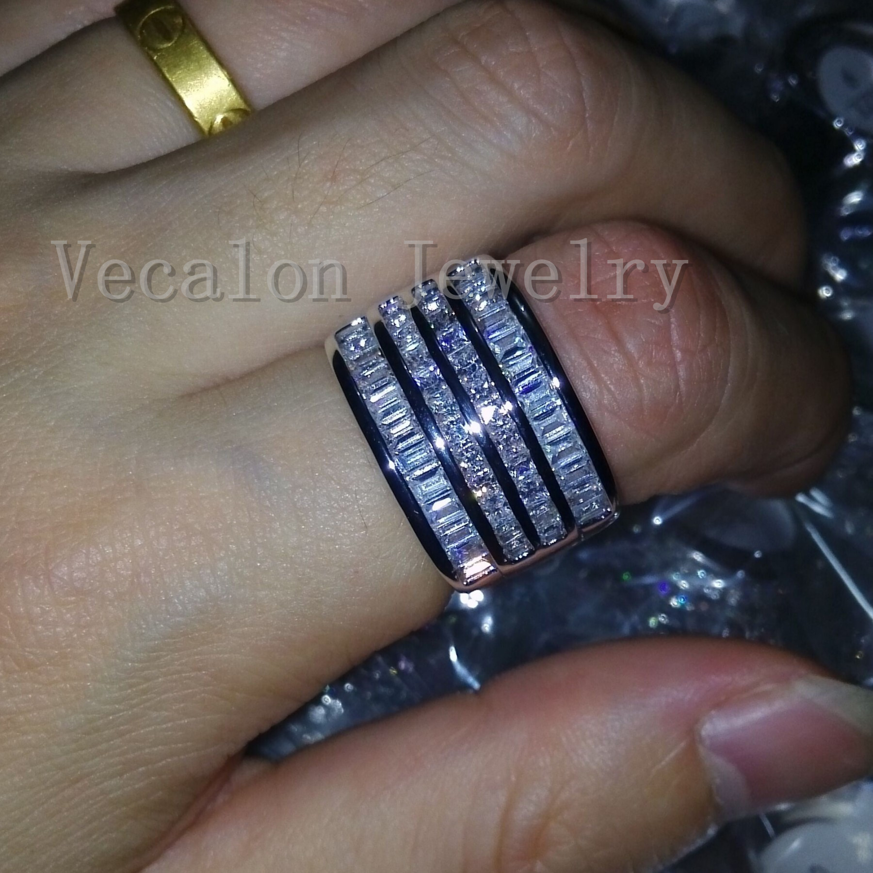 Vecalon Fashion ring Princess cut Cz Diamond Engagement Wedding Band ring for Women 10KT White Gold Filled Party Finger ring