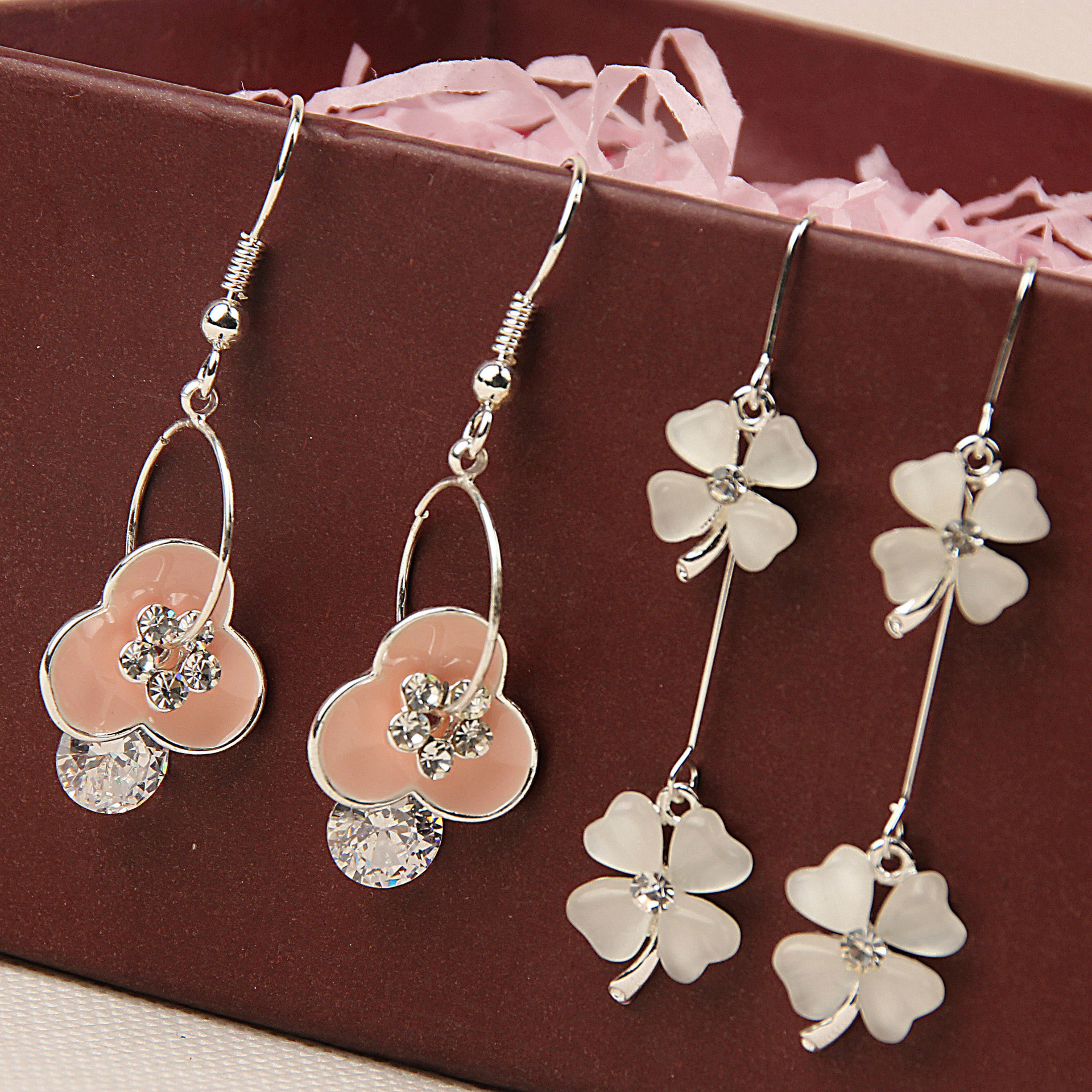 Random mix 100 style 100Pairs/lot Color preserving alloy Set auger Silver crystal pearl Fashion Earrings wholesale earrings New fashion jewe