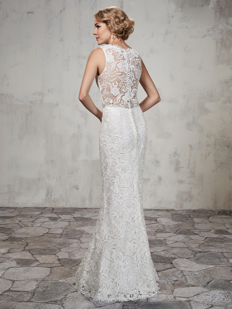 Vintage Lace wedding dress features jewel neck line illusion back with zipper and buttons closure Wedding Dresses robe de mariée