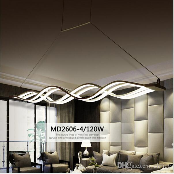 Modern Minimalist Led Wave Pendant Light Aluminum Hanging Lamp Acryl Chandelier Lighting 40W/80W for Dining Room Livingroom