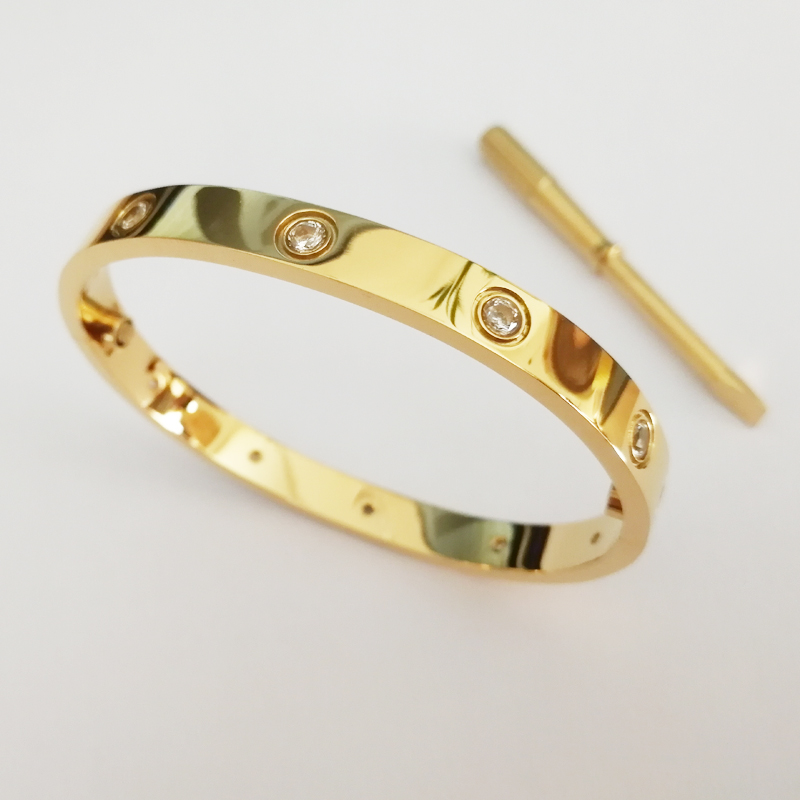 10 FULL CZ Stainless Steel Couple Jewelry Love bracelets Bangles for women Gold Colorful Crystal Screw screwdriver Bangles Man Pulseiras with Dust bag
10 FULL CZ Stainless Steel Couple Jewelry Love bracelets Bangles for women Gold Colorful Crystal Screw screwdriver Bangles Man Pulseiras with Dust bag