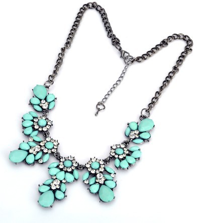 Wholesale-2015 New Fashion Bib Choker Necklace Fluorescence Yellow Colors Crystal Gem Flower Drop For Women Statement Necklace