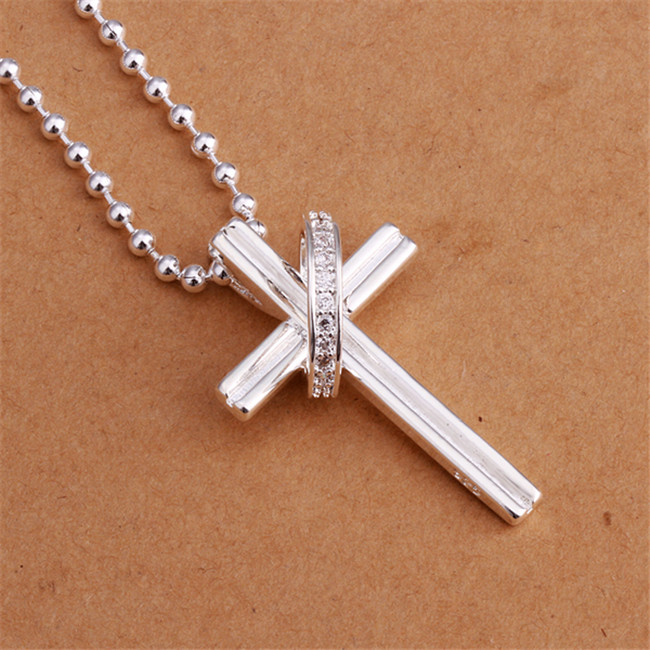 Cheap Dielectric ring cross pendant necklace white gemstone sterling silver necklace STSN316,fashion 925 silver necklace factory direct sale
