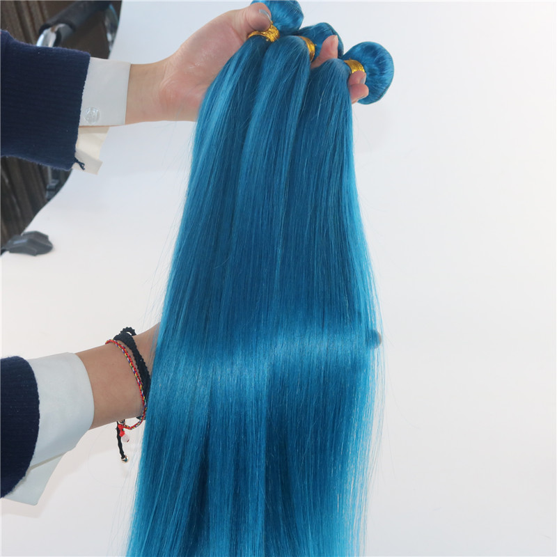 Human Hair Extensions Sky Blue Human Hair Weaves Brazilian Straight Virgin Hair 100gram/piece Best Quality