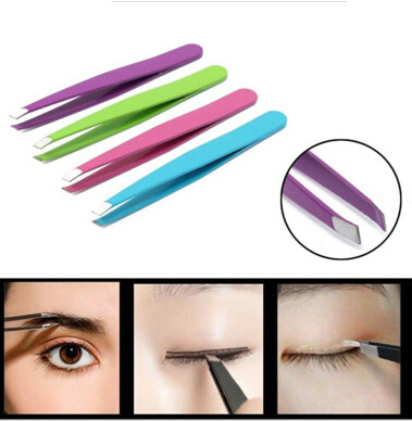 24Pcs Colorful Stainless Steel Slanted Tip Eyebrow Tweezers Hair Removal Tools