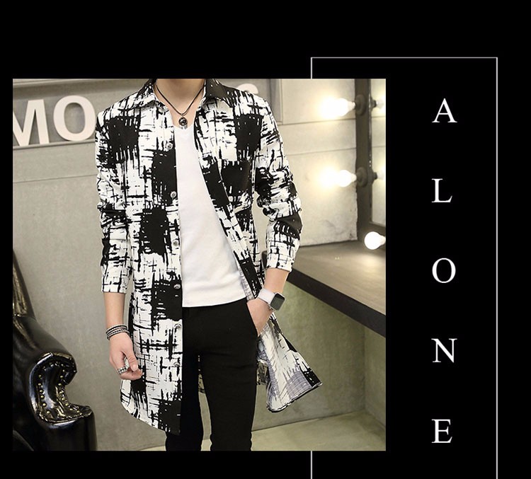 2016 Autumn Winter Overcoat Mens High Quality Fashion Mens Trench Coat Men Casual Printed Trench Coat Men Slim Fit Outerwear