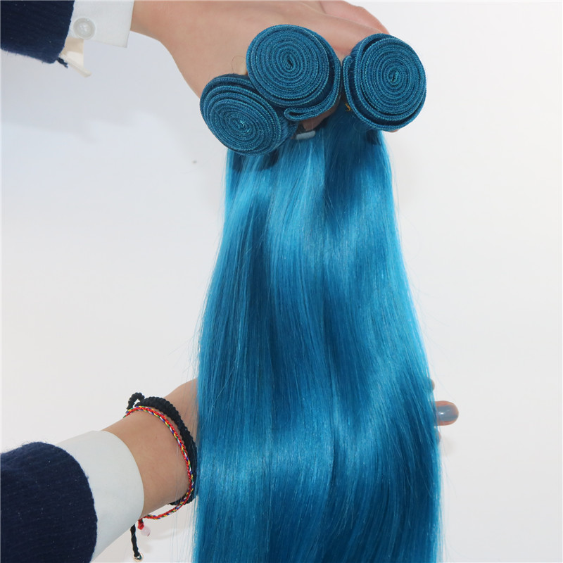 Human Hair Extensions Sky Blue Human Hair Weaves Brazilian Straight Virgin Hair 100gram/piece Best Quality