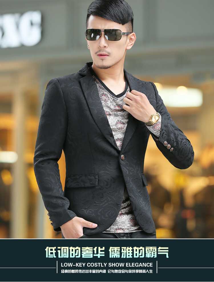 Wholesale-Flower suit male plus size plus size blazer male autumn slim blazer men's clothing outerwear