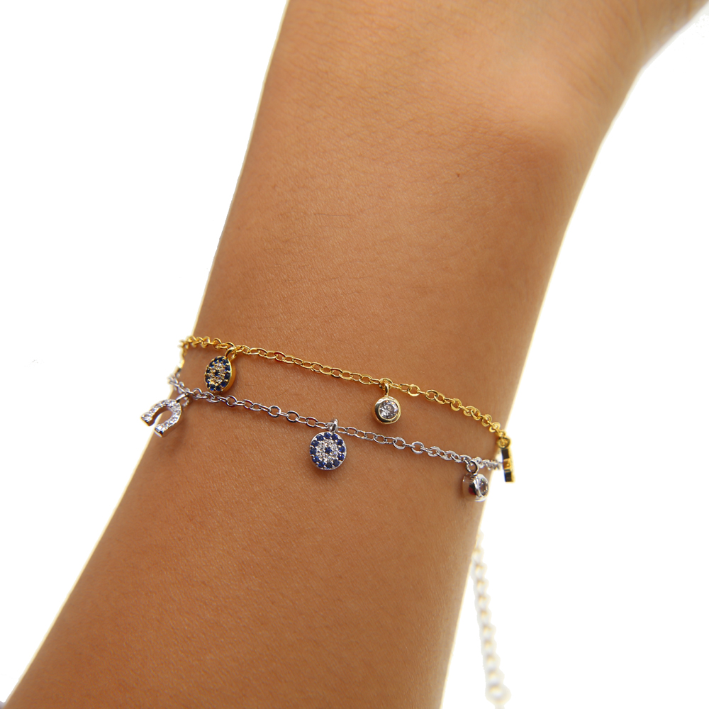 New Top Fashion evil eye charm jewelry silver gold plated cz moon star eyes charm bracelet