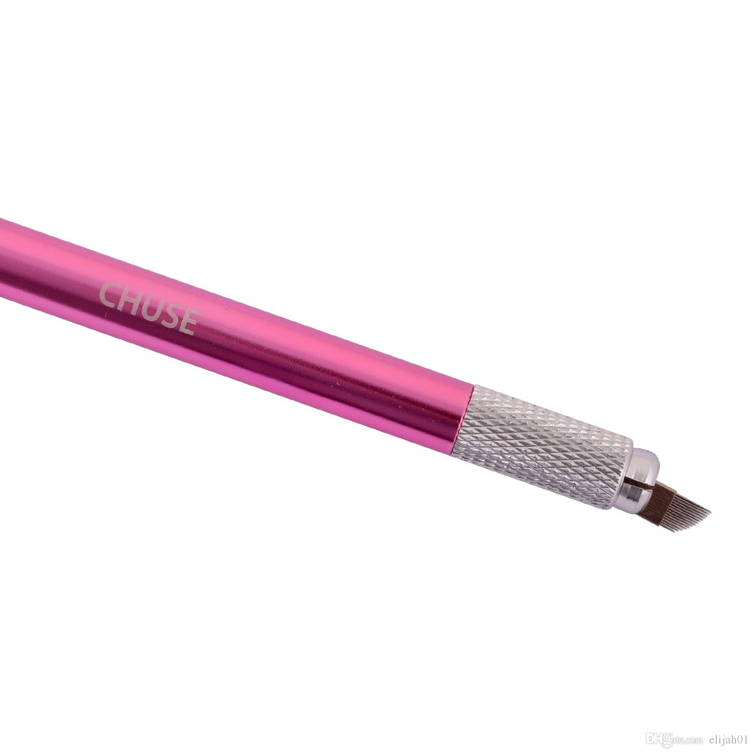 CHUSE Manual Cosmetic Pen Pink Tattoo Eyebrow Machines For Permanent Makeup Both Head Available