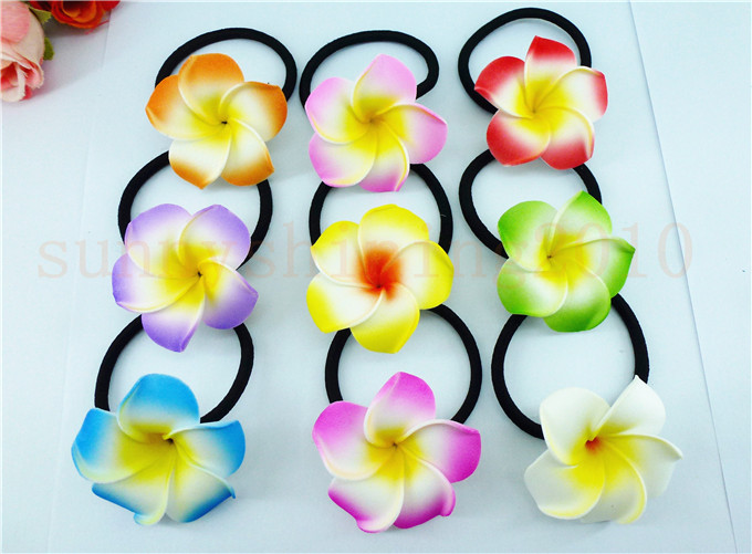 new Wholesale Frangipani hair bands foam hawaiian plumeria flower headband elastic band hair rope girl hair accessories 80pcs/