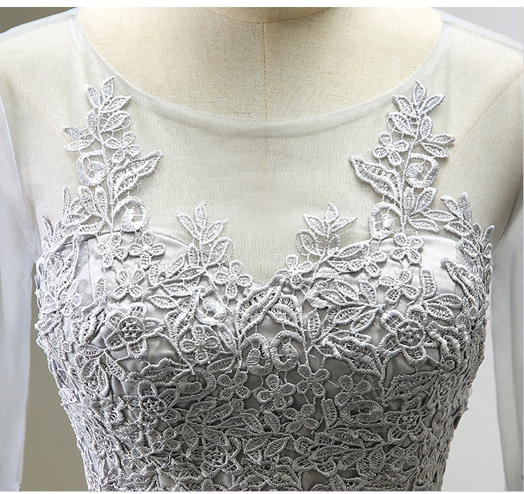 Light Gray Bridesmaid Dresses Long Wedding Guest dress Party gowns Sheer with Applique Pleats Tulle Formal Dress Plus Size Cheap