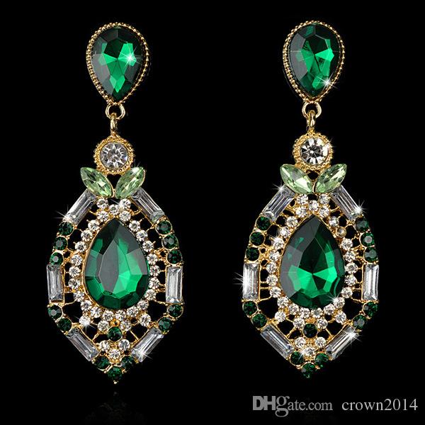 Wedding Accessories Fashion Rhinestone Jewelry Diamond Bridal Earrings In Stock Green Blue wedding Jewellery Sets Earring