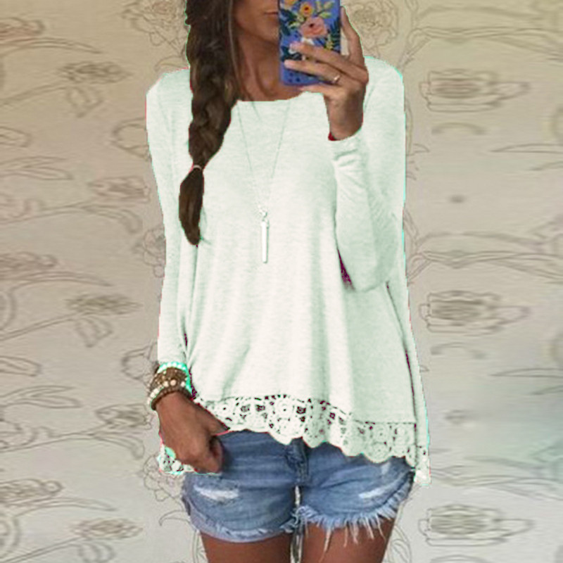 Wholesale-New Fashion 2016 Autumn T Shirt Women Long Sleeve O-Neck Casual Tops Sexy Lace Crochet Top Tees Blusas Plus Size